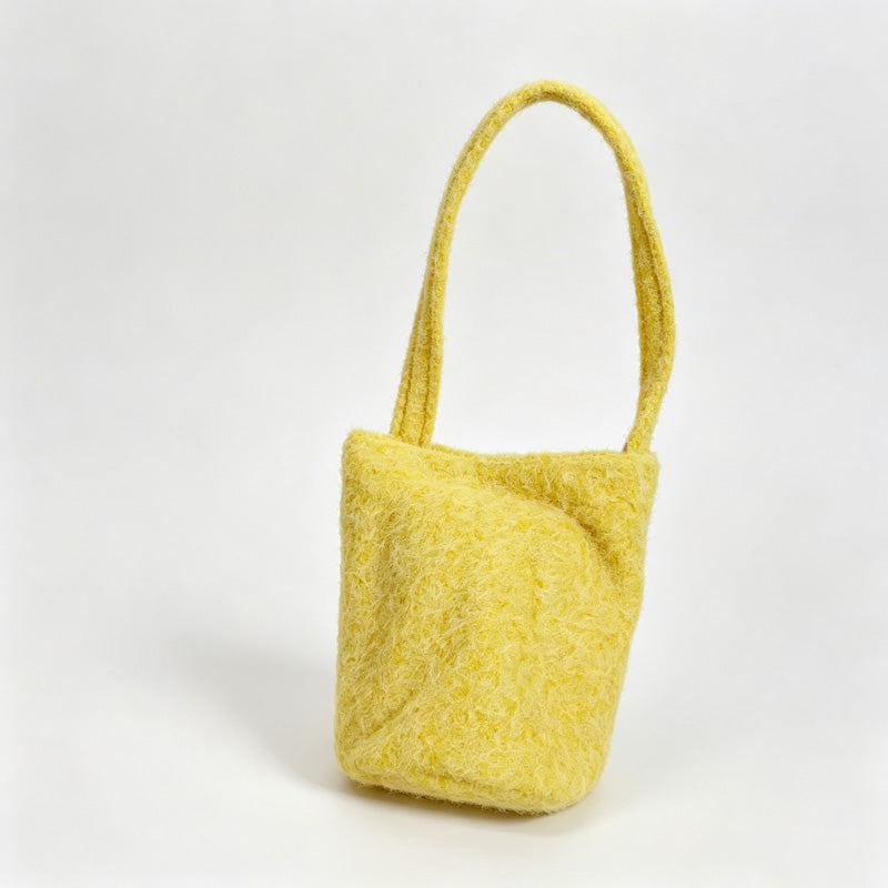 Fuzzy Fleece Bucket Handle Bag