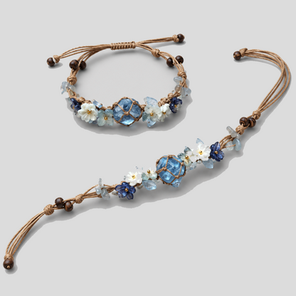 Woven Cord Synthetic Crystal Flower Bracelet