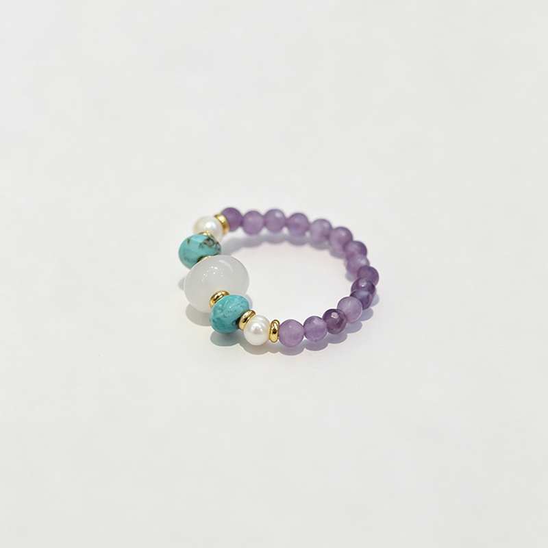Synthetic Amethyst Stretch Beaded Ring