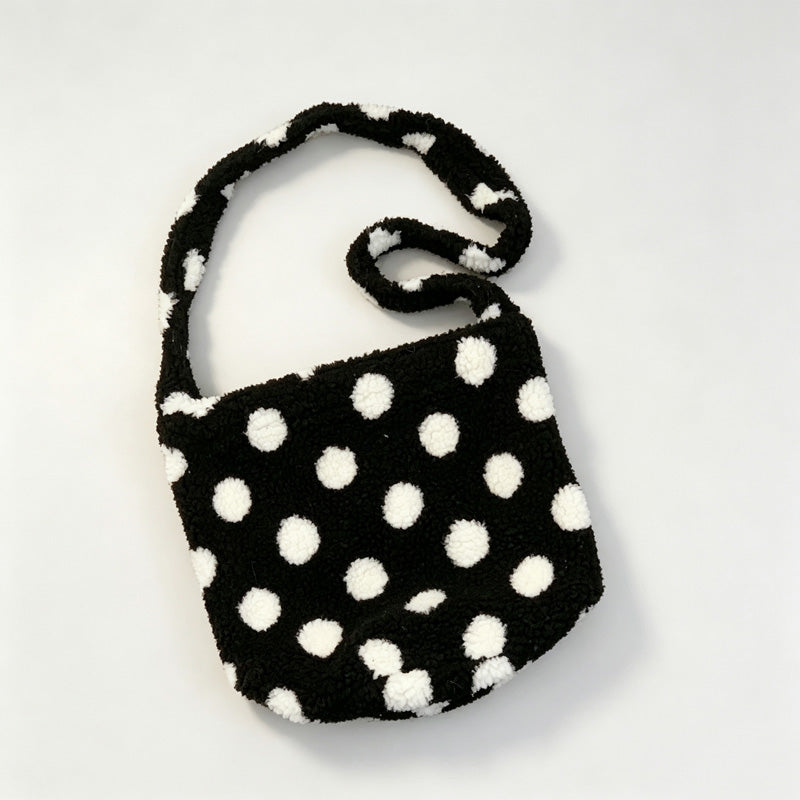 Polka Dot Fleece Bucket Crossbody Bag
