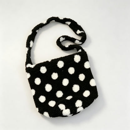 Polka Dot Fleece Bucket Crossbody Bag