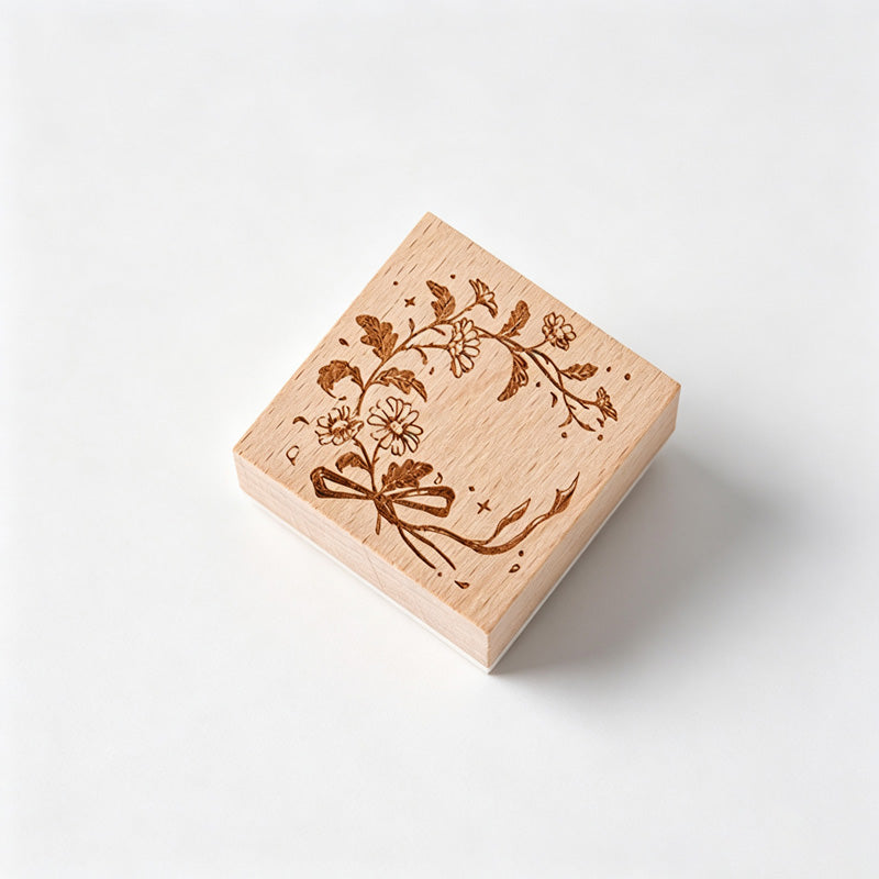 Floral Wooden Rubber Stamp