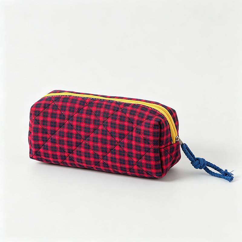 Quilted Plaid Fabric Pencil Pouch