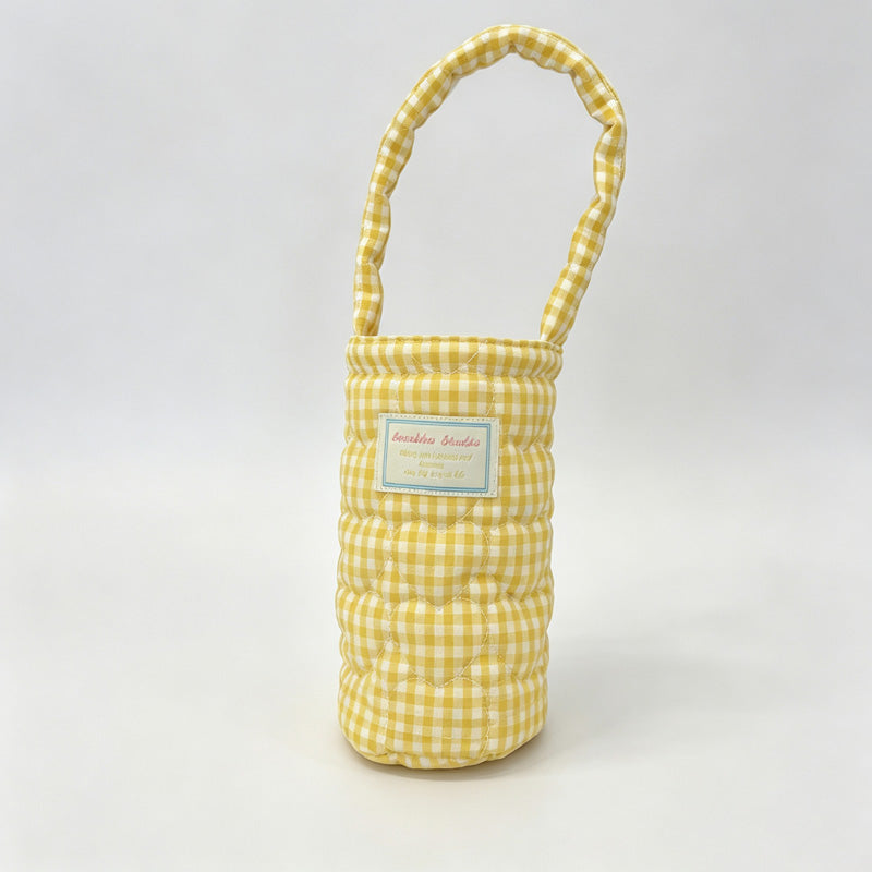 Plaid Quilted Fabric Water Bottle Carry Pouch