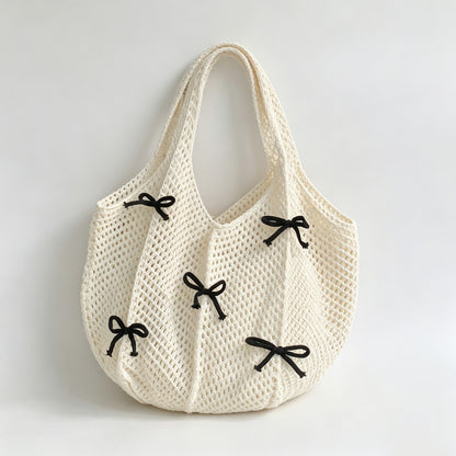 Bow Motif Knit Tote Bag