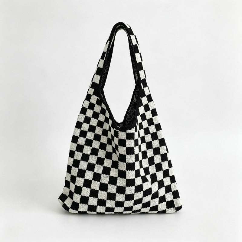 Monochrome Pattern Knit Tote Bag