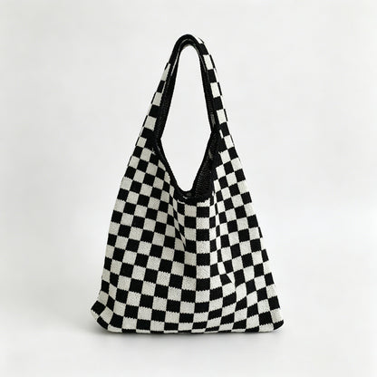 Monochrome Pattern Knit Tote Bag