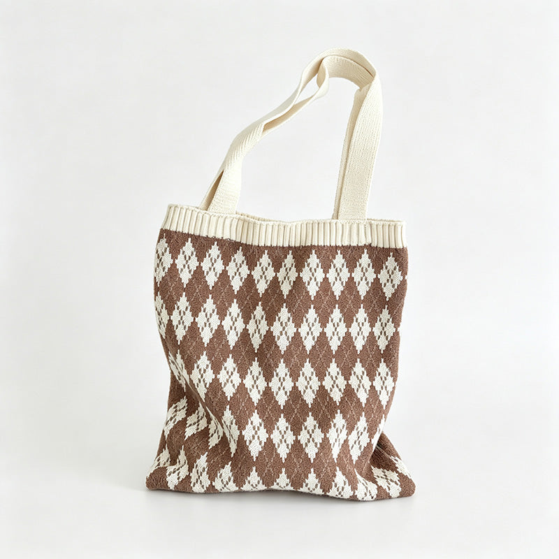 Argyle Knit Single Shoulder Tote Bag