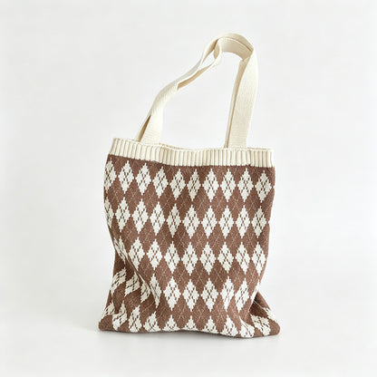 Argyle Knit Single Shoulder Tote Bag