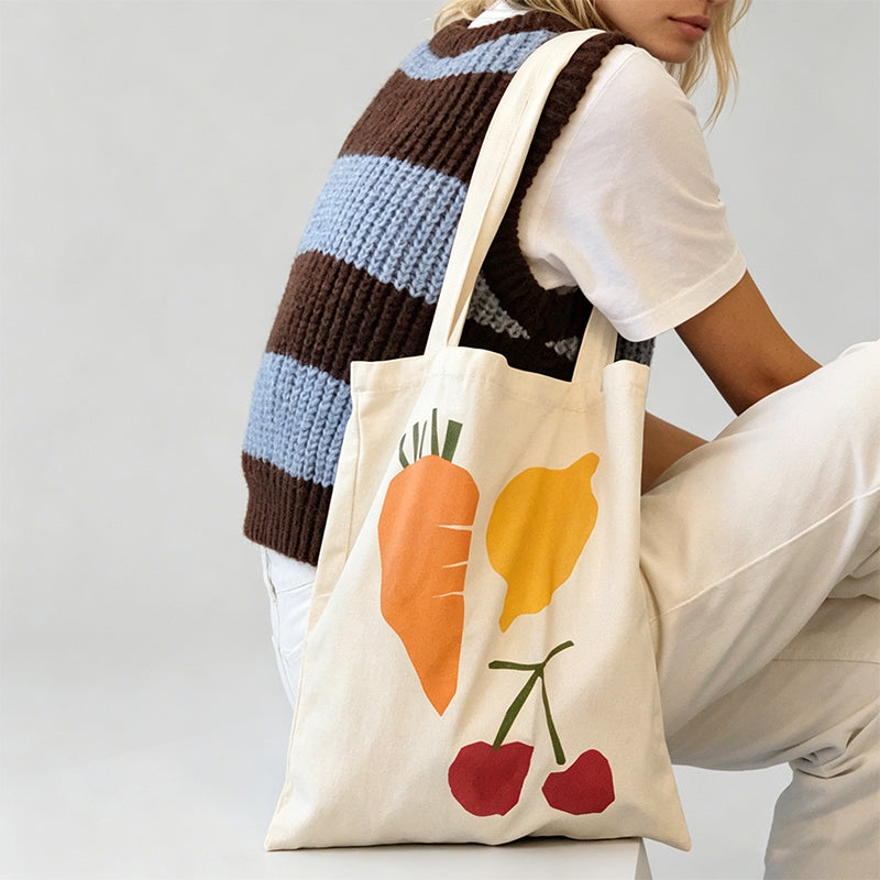Fruit Veggie Print Canvas Tote Bag