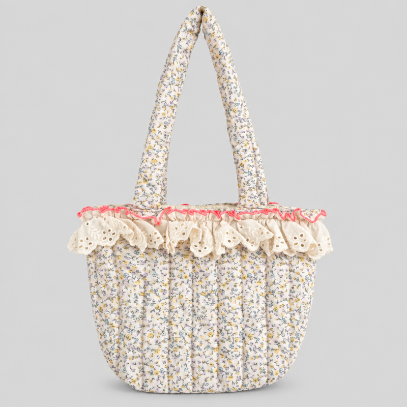 Lace Quilted Floral Handle Bag