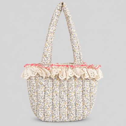 Lace Quilted Floral Handle Bag