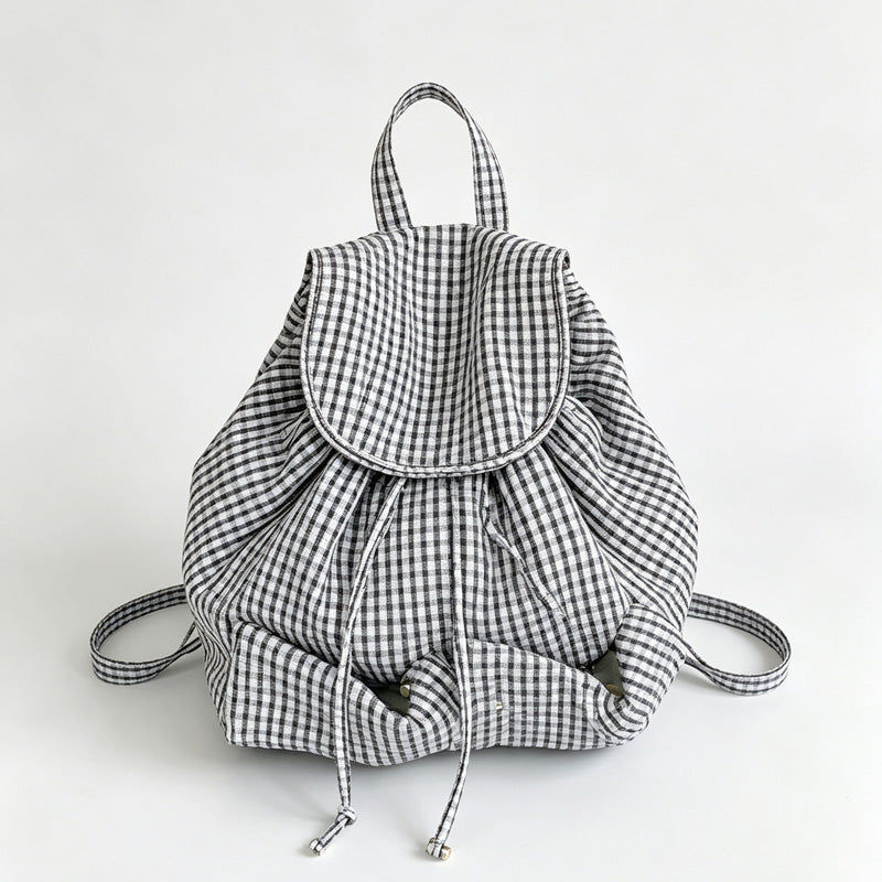 Ruffle Check Drawstring Backpack