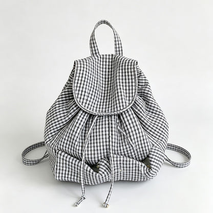 Ruffle Check Drawstring Backpack