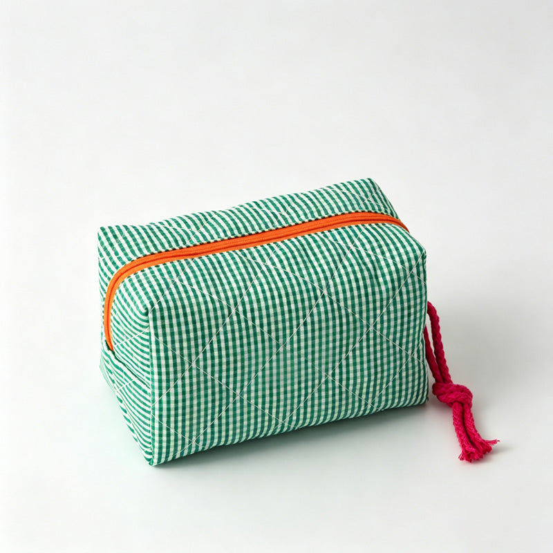 Quilted Grid Pattern Cosmetic Pouch