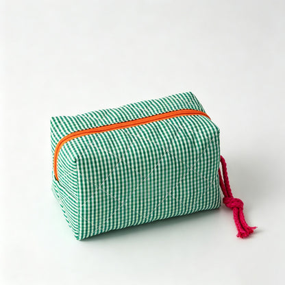 Quilted Grid Pattern Cosmetic Pouch