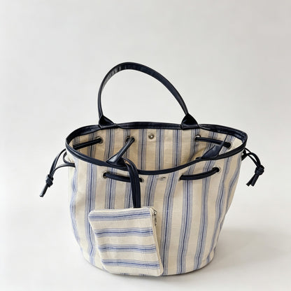 Blue Striped Tote Bag With Coin Purse
