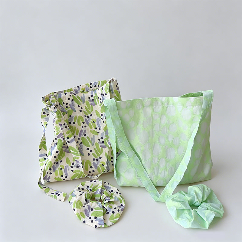 Natural Crinkle Printed Cotton Tote Crossbody Bag