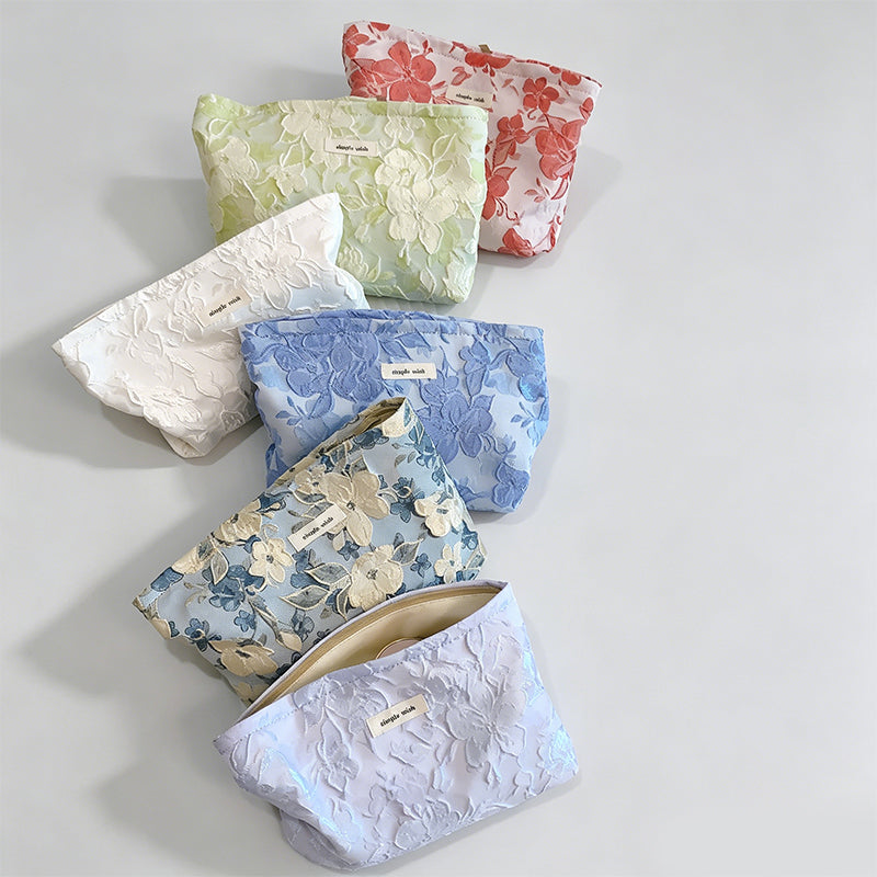 Embossed Floral Canvas Cosmetic Pouch