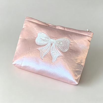Satin Bow Embroidered Pouch
