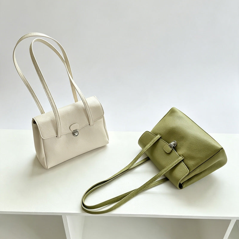 Litchi Grain Lock Clasp Shoulder Bag