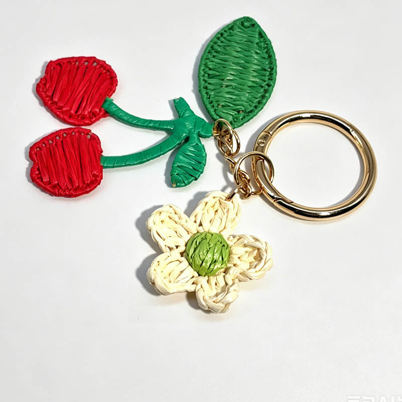 Woven Cherry Flower Keychain B - Shopdayla Wholesale - #7746