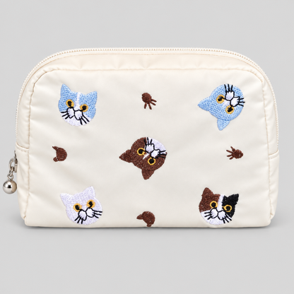 Cat Embroidered Zipper Makeup Storage
