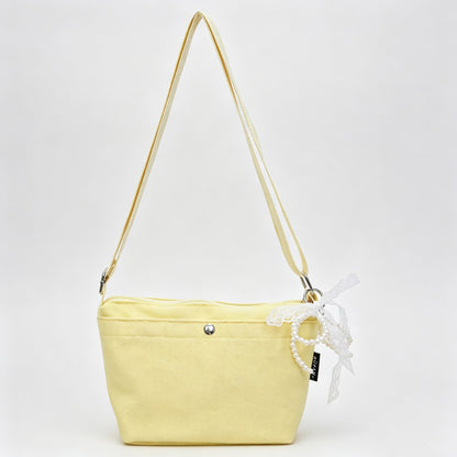 Canvas Crossbody Bag With Bow Charm