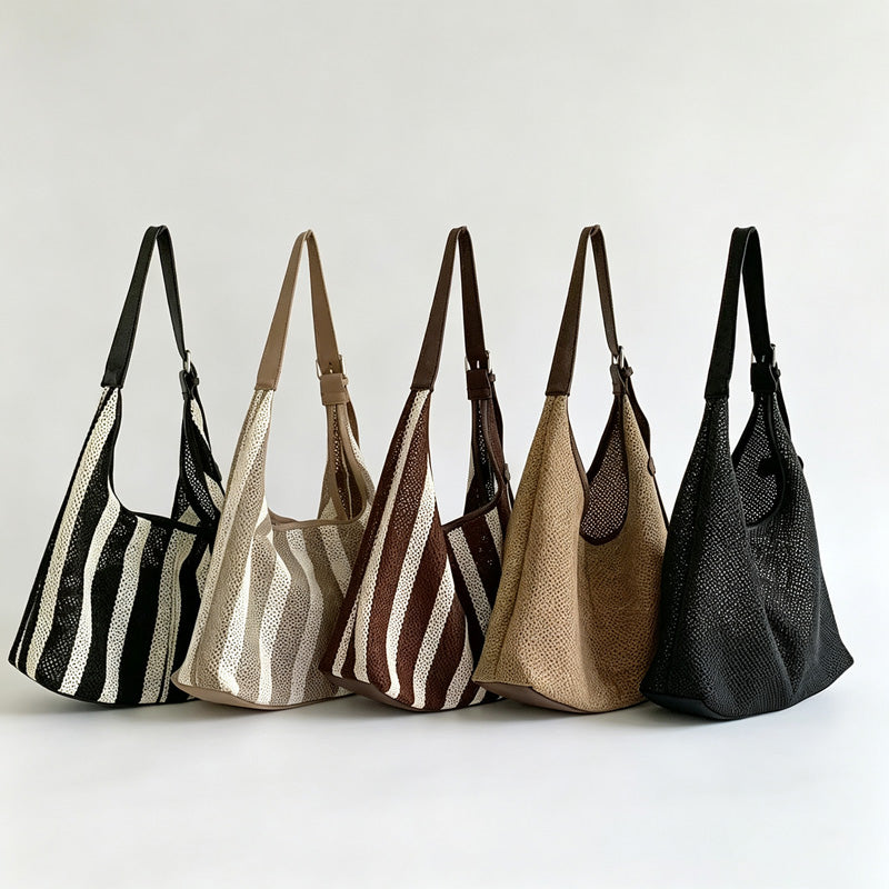 Striped Knit Shoulder Tote
