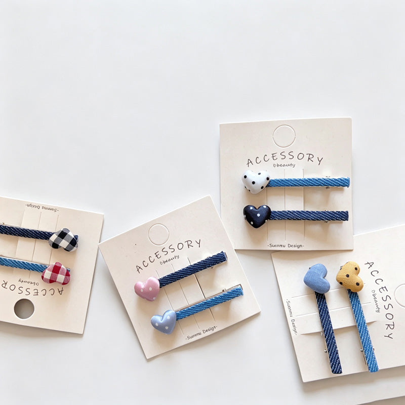 Denim Heart Shape Hair Clips