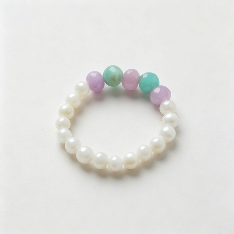 Multicolor Synthetic Stone Stretch Beaded Ring