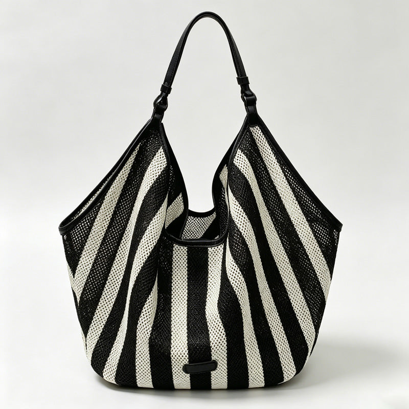 Striped Slouch Shoulder Tote Bag