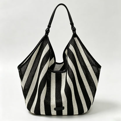 Striped Slouch Shoulder Tote Bag