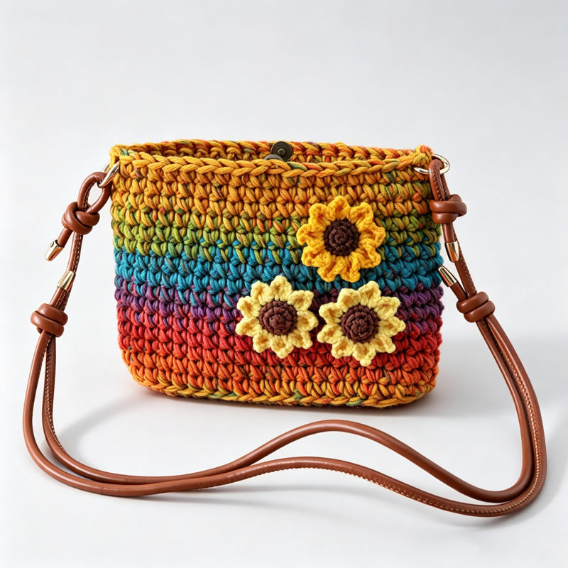 Rainbow Mushroom Crochet Bag