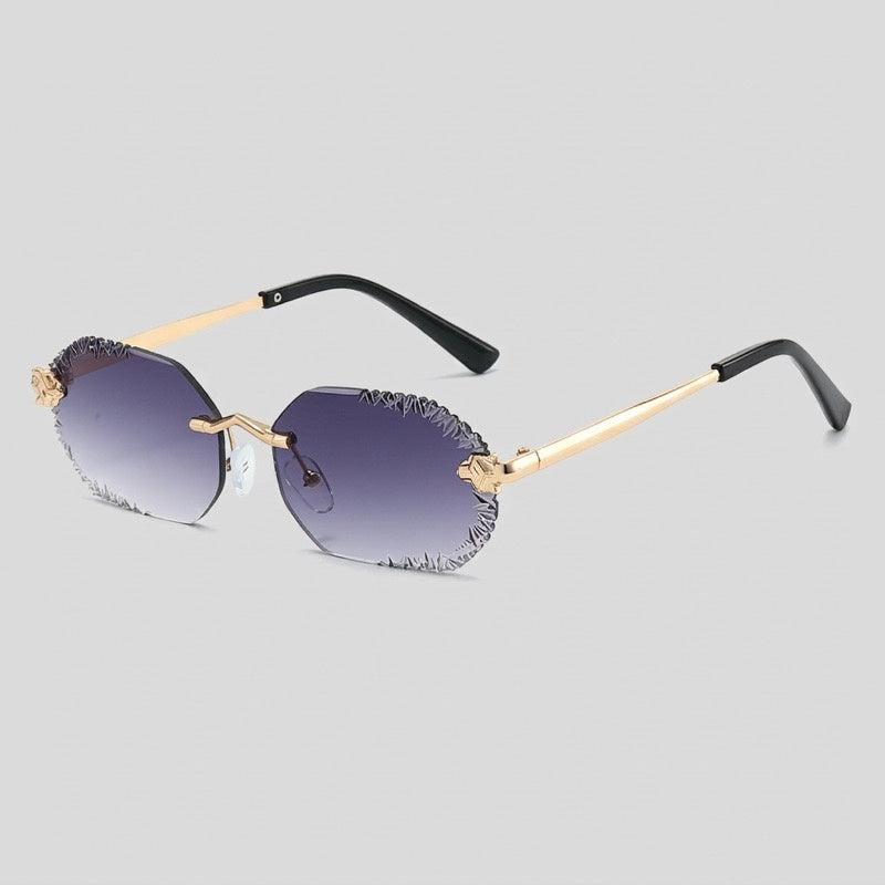 Rimless Jagged Edge Gradient Lens Metal Sunglasses