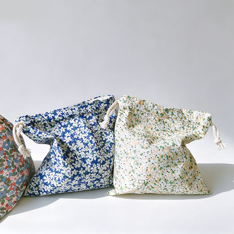 Floral Drawstring Cotton Pouch