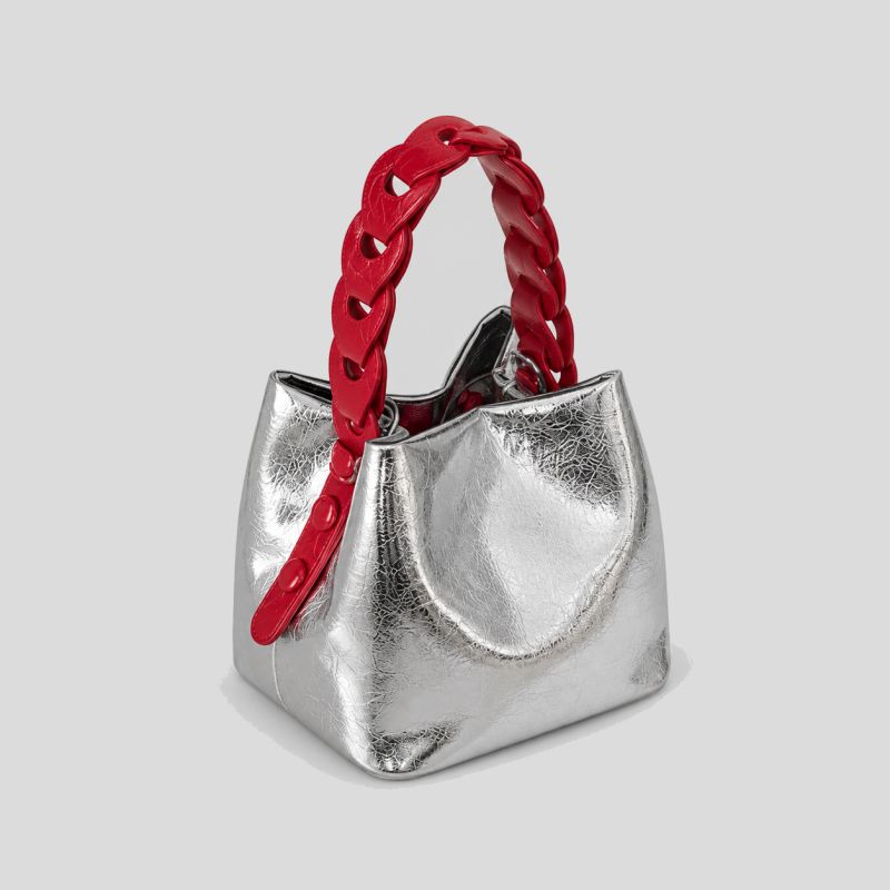 Trapezoidal Cracked Chain Handle Handbag