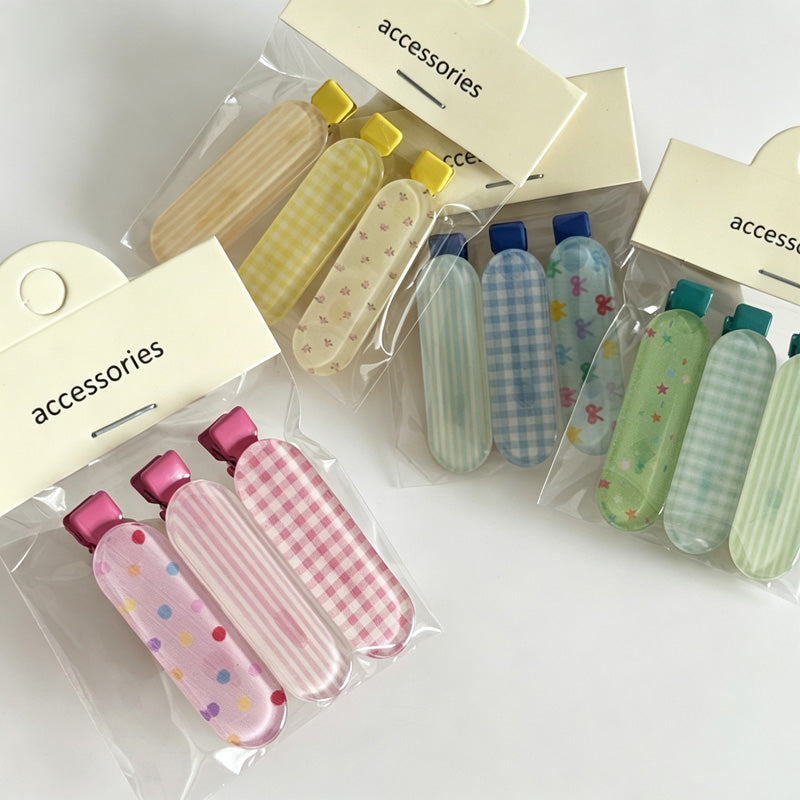 Printed Flat Hair Clips 3 Pieces Set