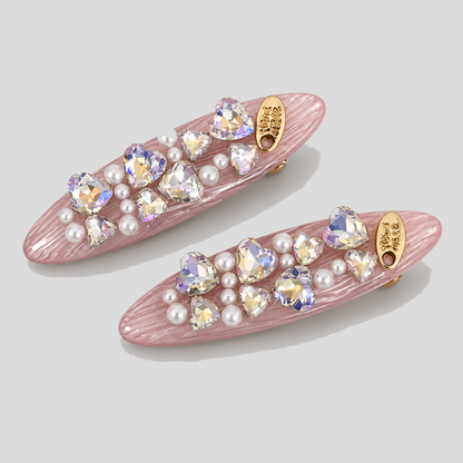 Rhinestone Pearl Oval Hair Clips