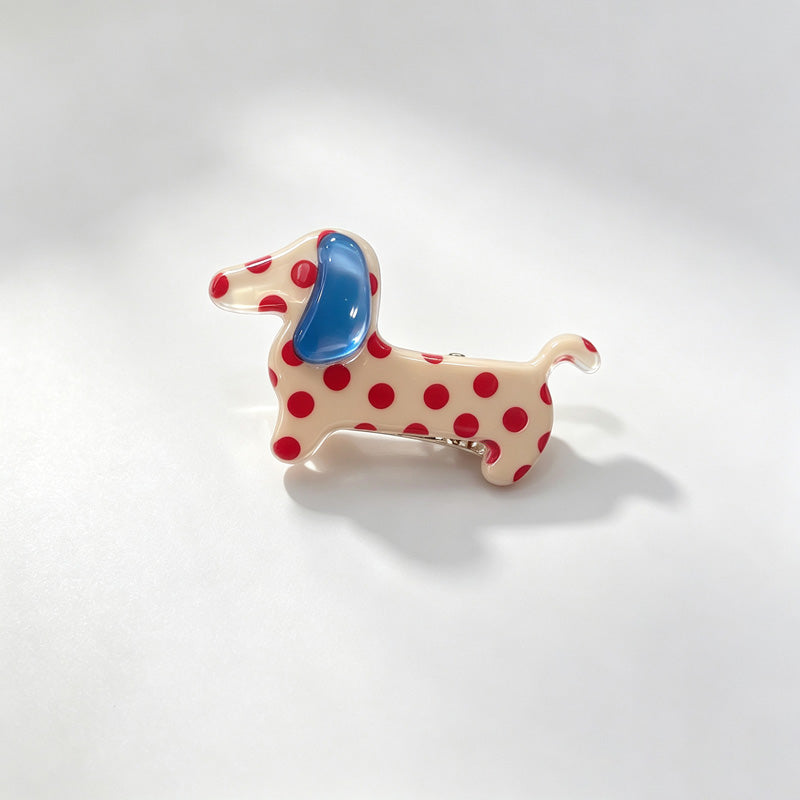 Dachshund Polka Dot Acetate Hair Clip