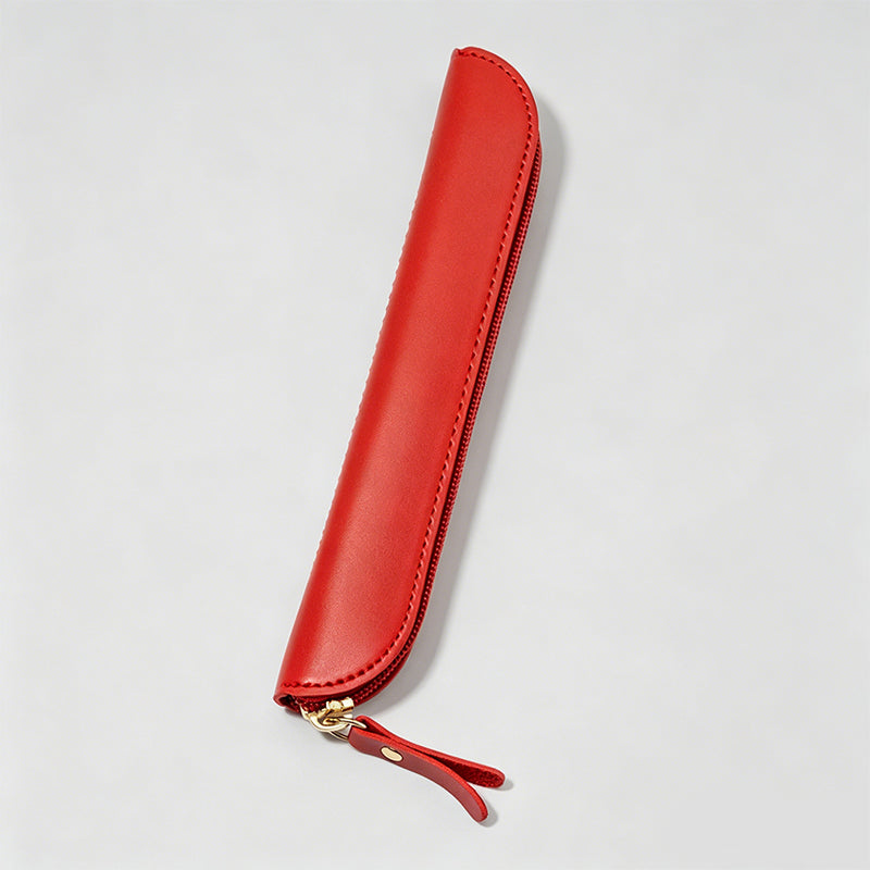 Solid Color Leather Pencil Case