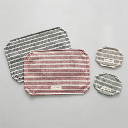 Striped Linen Blend Fabric Placemat & Coaster