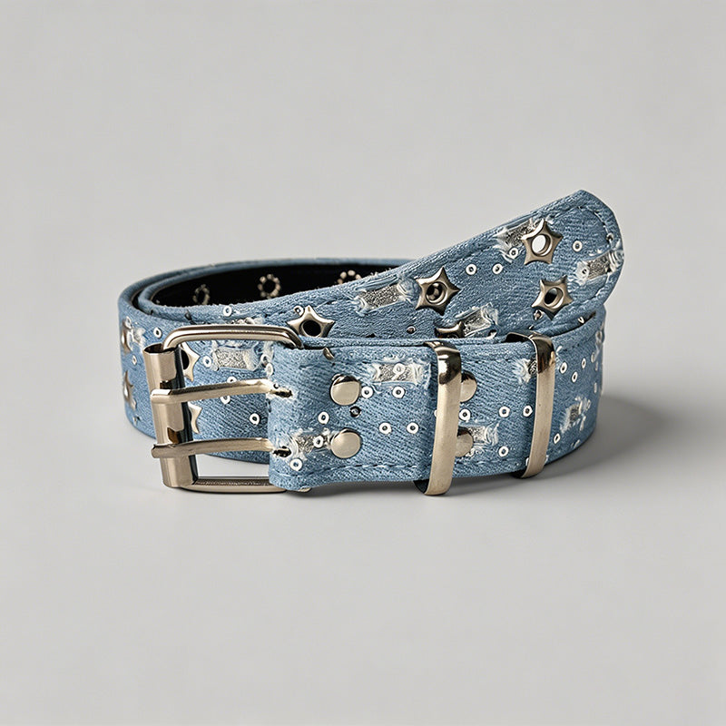 Retro Star Eyelet Denim Belt - Shopdayla Wholesale - #9666