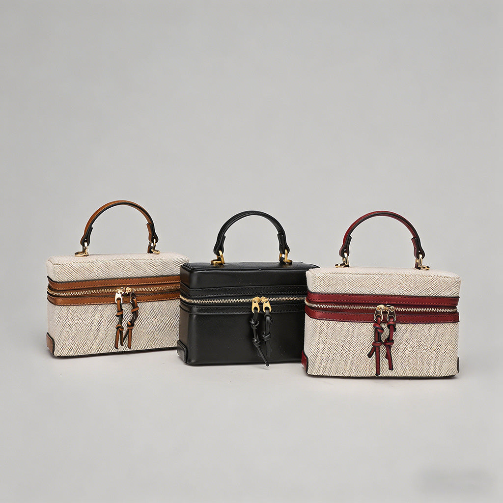 Canvas & Leather Boxy Crossbody Bag