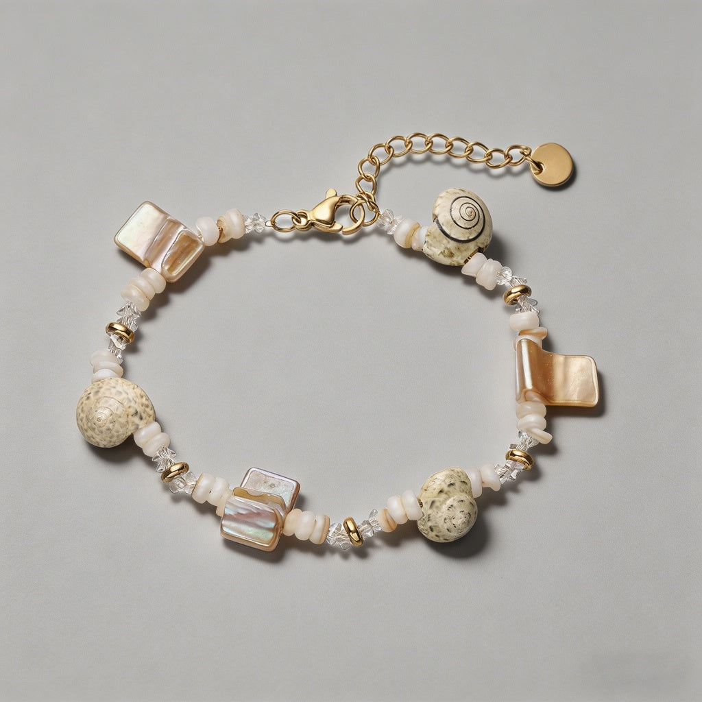 Beach Shell Stainless Steel Beaded Bracelet