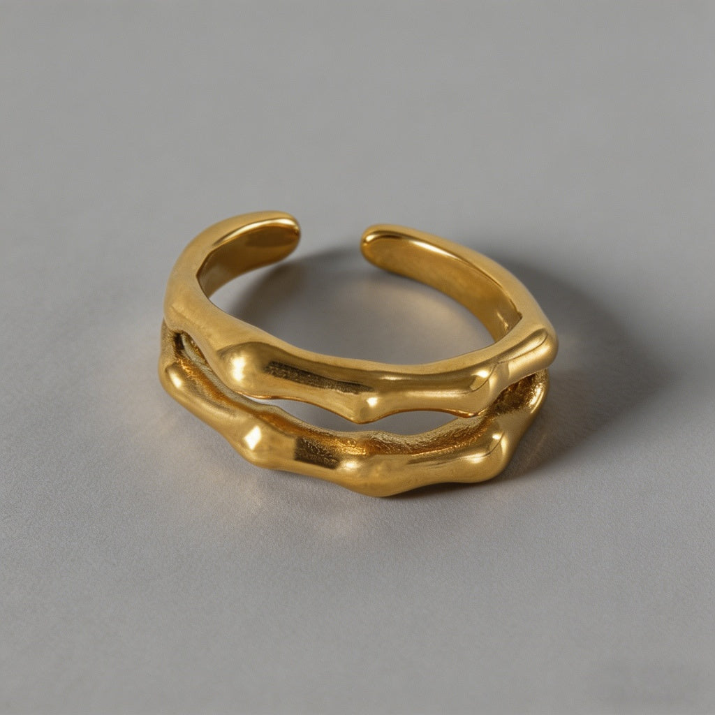 Bamboo Joint 18K Gold Plated Double Layer Ring