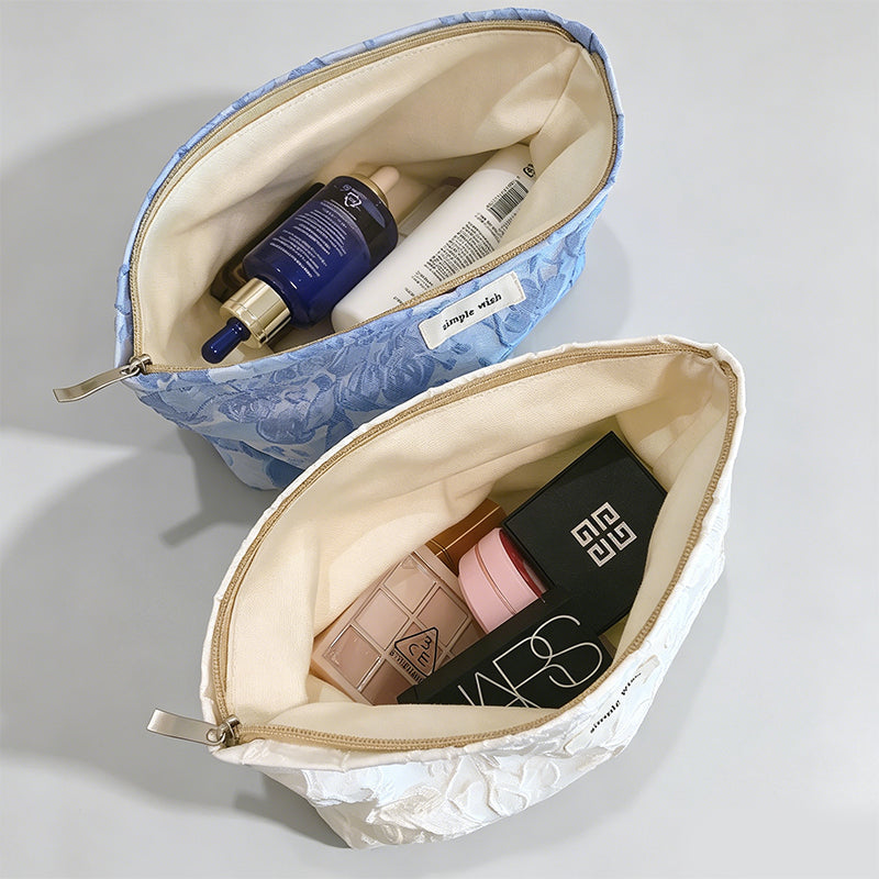 Embossed Floral Canvas Cosmetic Pouch