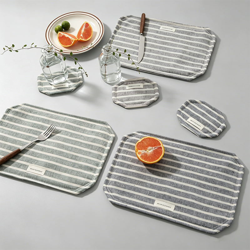 Striped Linen Blend Fabric Placemat & Coaster