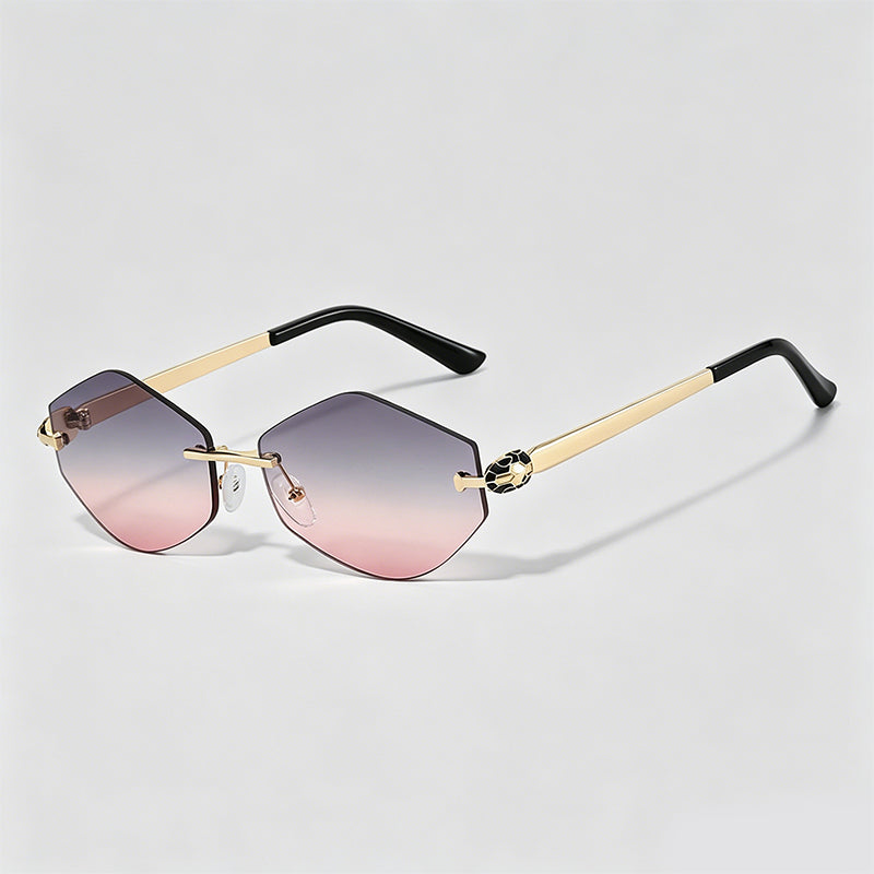 Rimless Irregular Diamond Cut Metal Arm Chic Sunglasses