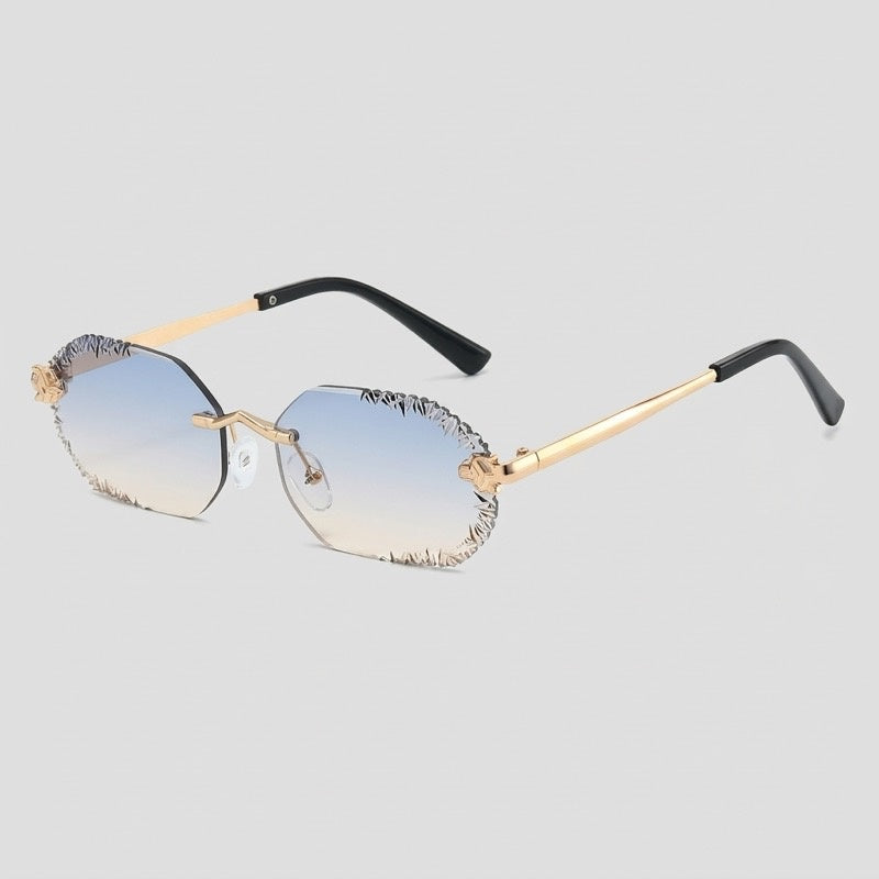 Rimless Jagged Edge Gradient Lens Metal Sunglasses